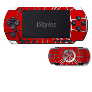 PSP 1st Gen Skin design of Red, Symmetry, Circle, Pattern, Line, with red, black, gray colors