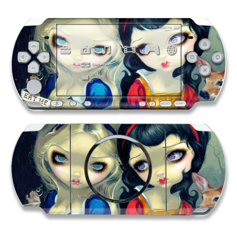PSP 3rd Gen 3000 Skin design of Doll, Cartoon, Illustration, Cat, Art, Fawn, Toy, Fictional character, Whiskers, with blue, yellow, red, orange, gray colors