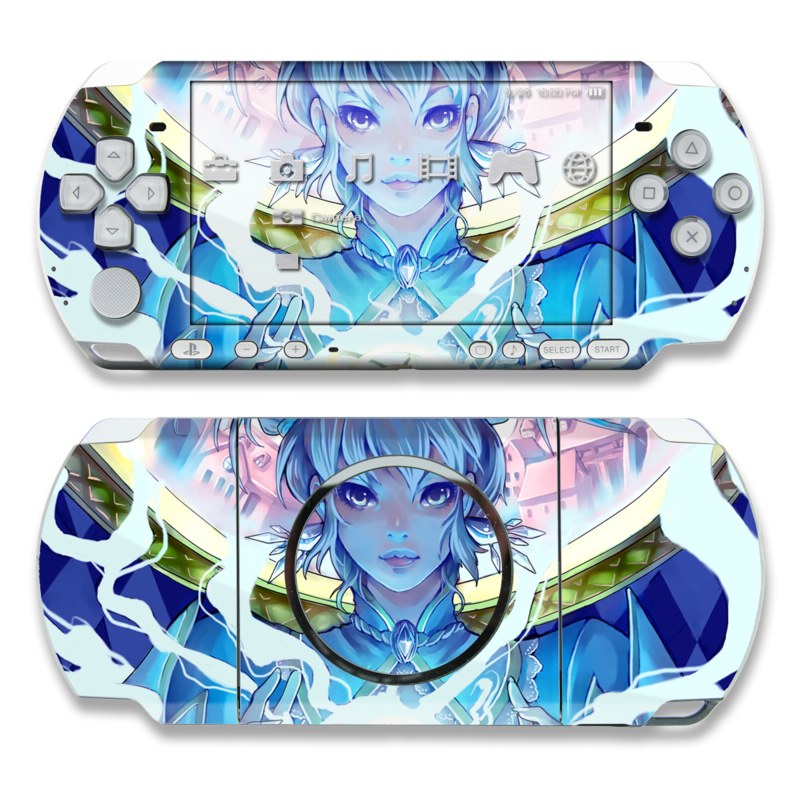 PSP 3rd Gen 3000 Skin design of Cg artwork, Anime, Cartoon, Sky, Long hair, Illustration, Fictional character, Black hair, Art, with blue, purple, pink, white, yellow colors