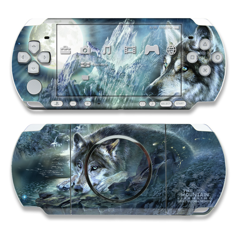 PSP 3rd Gen 3000 Skin design of Cg artwork, Fictional character, Darkness, Werewolf, Illustration, Wolf, Mythical creature, Graphic design, Dragon, Mythology, with black, blue, gray, white colors