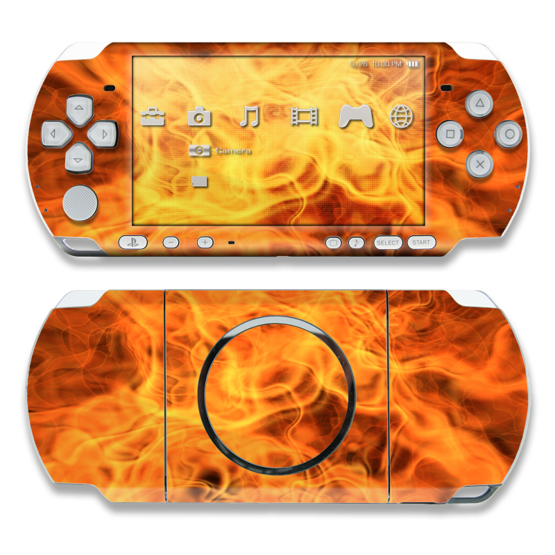 PSP 3rd Gen 3000 Skin design of Flame, Fire, Heat, Orange, with red, orange, black colors