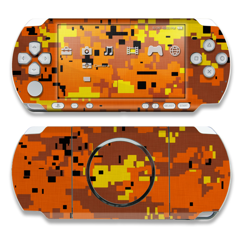 PSP 3rd Gen 3000 Skin design of Orange, Yellow, Leaf, Tree, Pattern, Autumn, Plant, Deciduous, with red, green, black colors