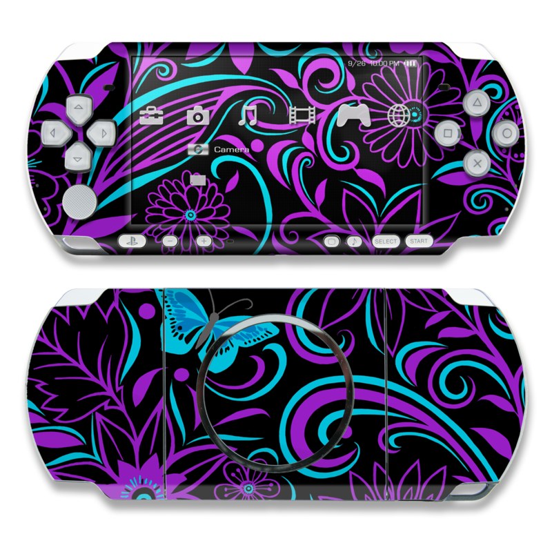 PSP 3rd Gen 3000 Skin design of Pattern, Purple, Violet, Turquoise, Teal, Design, Floral design, Visual arts, Magenta, Motif, with black, purple, blue colors