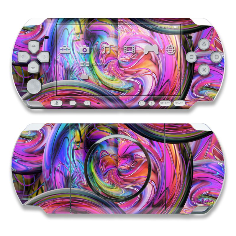PSP 3rd Gen 3000 Skin design of Pattern, Psychedelic art, Purple, Art, Fractal art, Design, Graphic design, Colorfulness, Textile, Visual arts, with purple, black, red, gray, blue, green colors