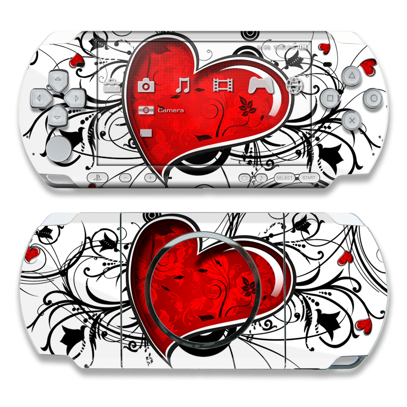 PSP 3rd Gen 3000 Skin design of Heart, Line art, Love, Clip art, Plant, Graphic design, Illustration, with white, gray, black, red colors