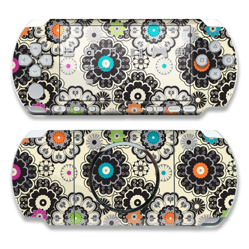 PSP 3rd Gen 3000 Skin design of Pattern, Circle, Design, Visual arts, Floral design, Textile, Psychedelic art, Art, Plant, with gray, black, pink, green, purple colors