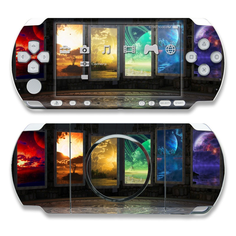 PSP 3rd Gen 3000 Skin design of Light, Lighting, Water, Sky, Technology, Night, Art, Geological phenomenon, Electronic device, Glass, with black, red, green, blue colors