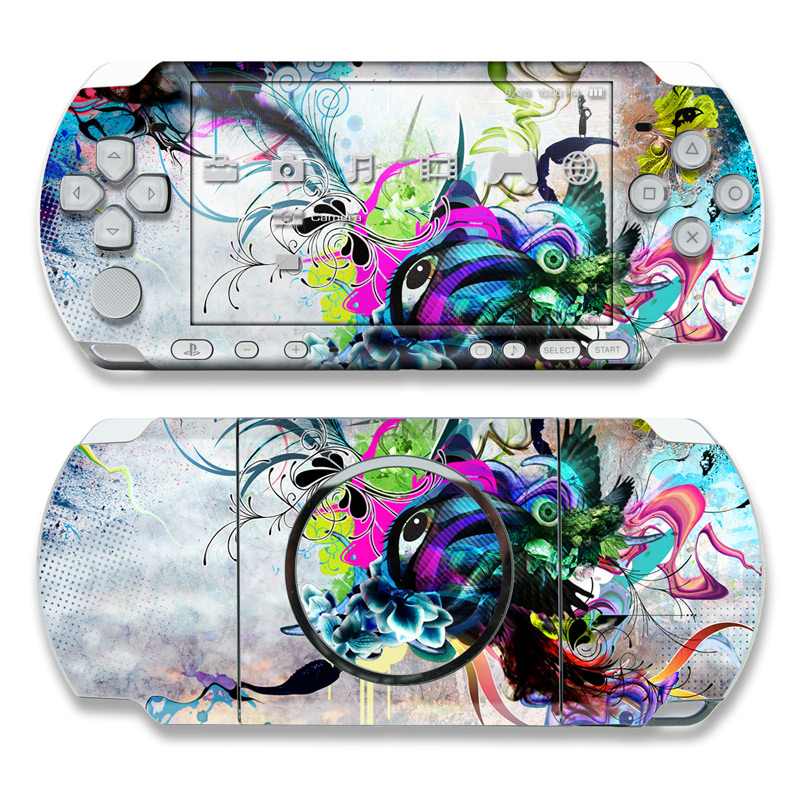PSP 3rd Gen 3000 Skin design of Graphic design, Psychedelic art, Art, Illustration, Purple, Visual arts, Graffiti, Street art, Design, Painting, with gray, black, blue, green, purple colors