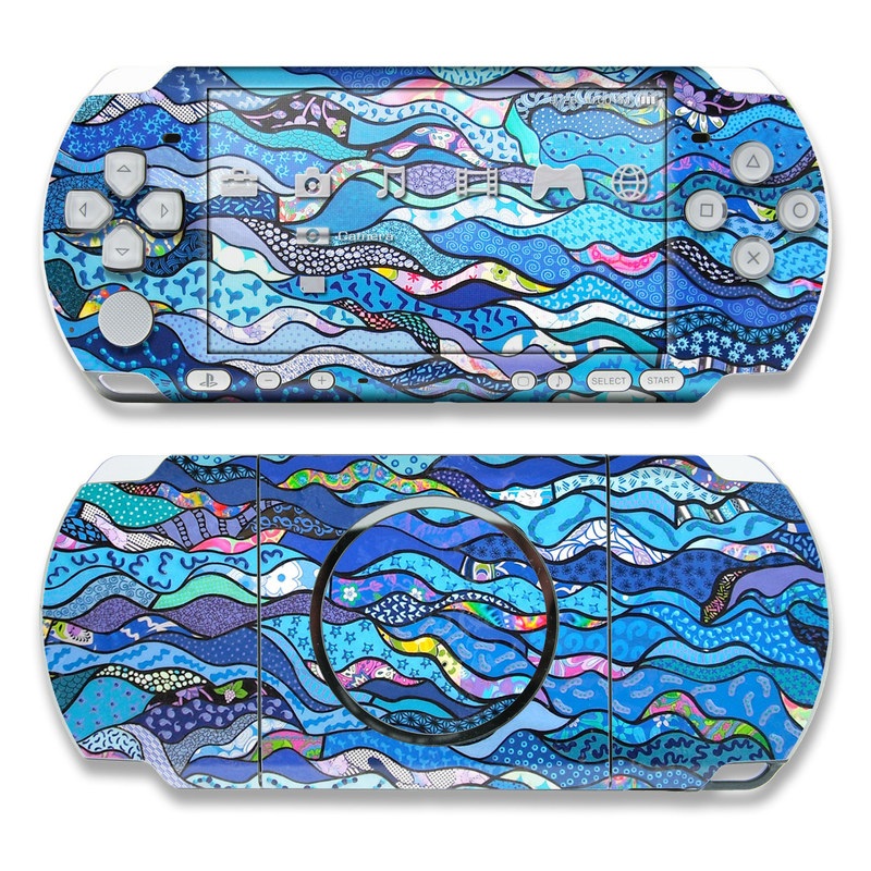 PSP 3rd Gen 3000 Skin design of Blue, Pattern, Aqua, Water, Line, Design, Textile, Psychedelic art, Electric blue, with blue, black, gray, purple colors