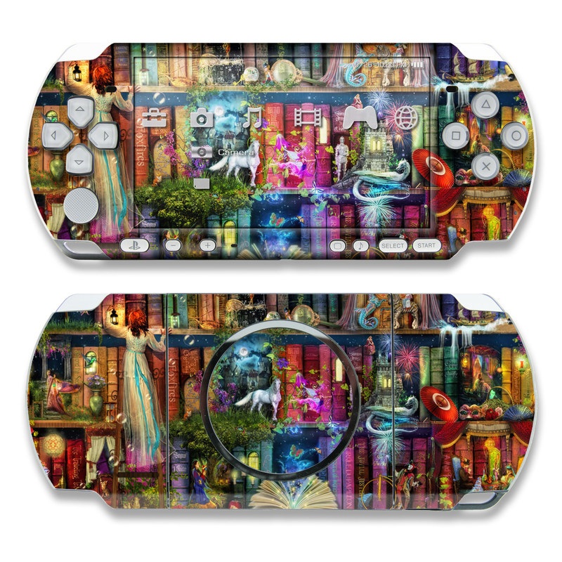 PSP 3rd Gen 3000 Skin design of Painting, Art, Theatrical scenery, with black, red, gray, green, blue colors