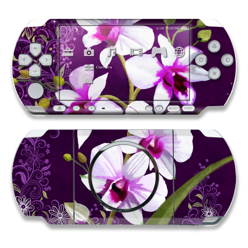 PSP 3rd Gen 3000 Skin design of Flower, Purple, Petal, Violet, Lilac, Plant, Flowering plant, cooktown orchid, Botany, Wildflower, with black, gray, white, purple, pink colors