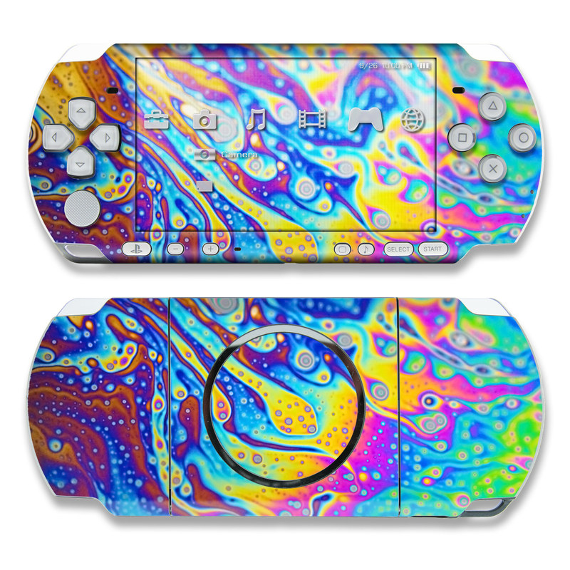 PSP 3rd Gen 3000 Skin design of Psychedelic art, Blue, Pattern, Art, Visual arts, Water, Organism, Colorfulness, Design, Textile, with gray, blue, orange, purple, green colors