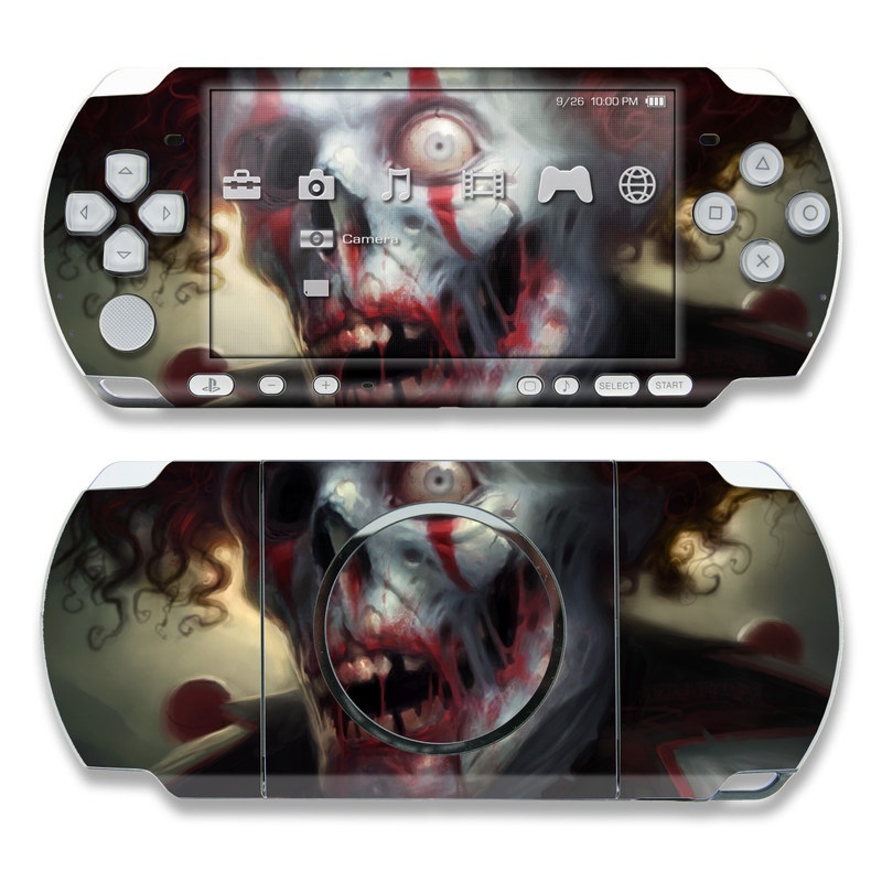 PSP 3rd Gen 3000 Skin design of Illustration, Fictional character, Fiction, Supervillain, Demon, Art, Zombie, Ghost, Supernatural creature, Flesh, with black, gray, green, red colors