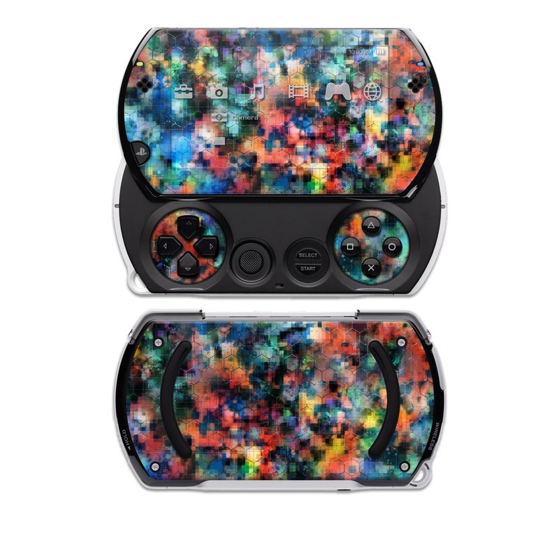 PSP go Skin design of Blue, Colorfulness, Pattern, Psychedelic art, Art, Sky, Design, Textile, Dye, Modern art, with black, blue, red, gray, green colors
