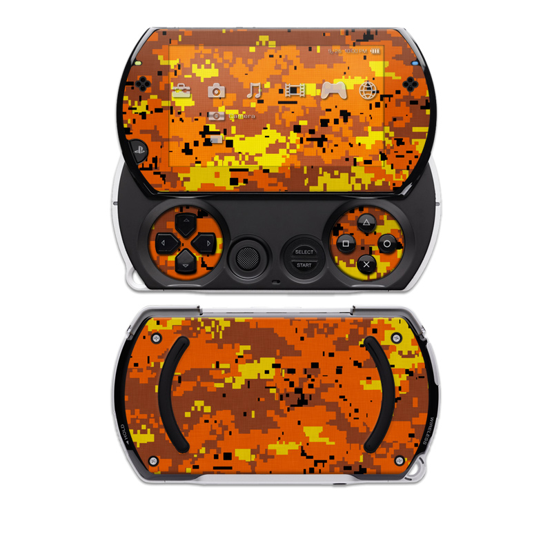 PSP go Skin design of Orange, Yellow, Leaf, Tree, Pattern, Autumn, Plant, Deciduous, with red, green, black colors