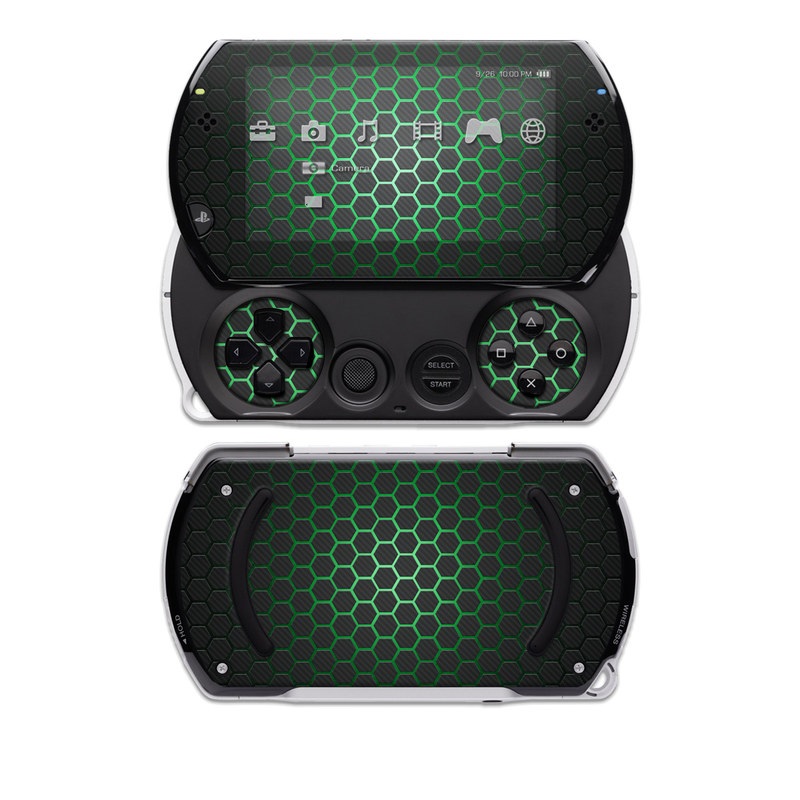 PSP go Skin design of Pattern, Metal, Design, Carbon, Space, Circle, with black, gray, green colors