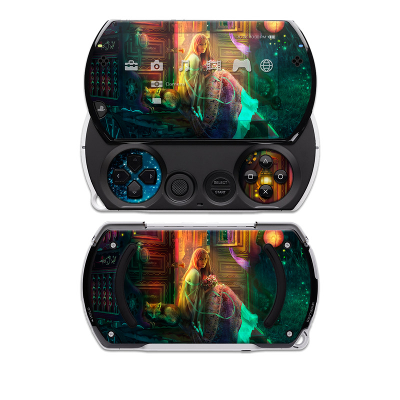 PSP go Skin design of Illustration, Adventure game, Darkness, Art, Digital compositing, Fictional character, Games, with black, red, blue, green colors