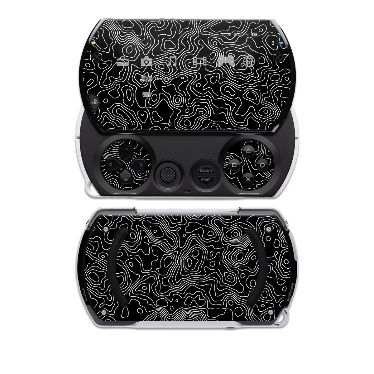 PSP go Skin design of Art, Motif, Pattern, Symmetry, Monochrome, Circle, Font, Visual arts, Illustration, Monochrome photography, with black, gray colors