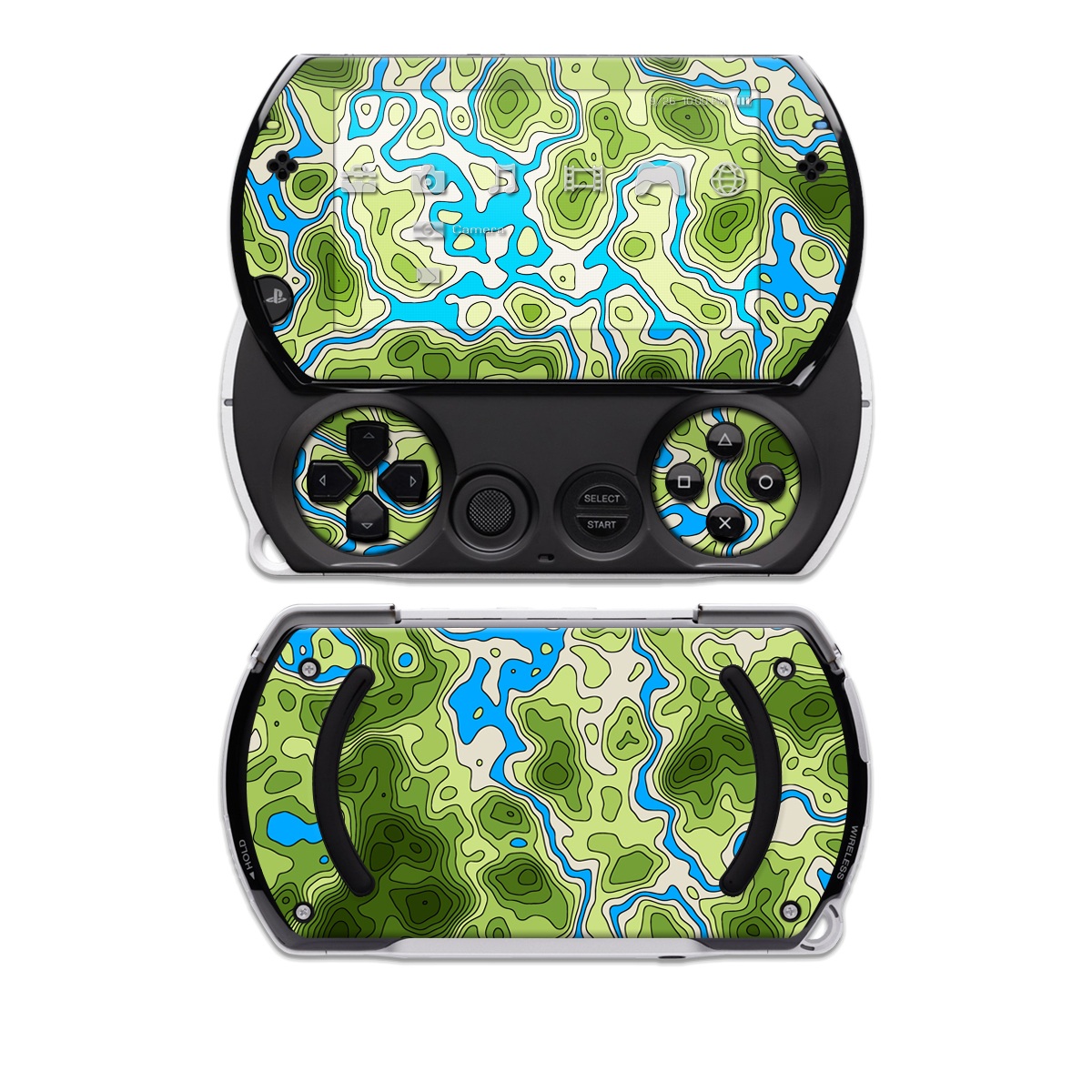 PSP go Skin design of Botany, Azure, Organism, Vegetation, Aqua, Terrestrial plant, Symmetry, Electric blue, Pattern, Art, with green, blue colors