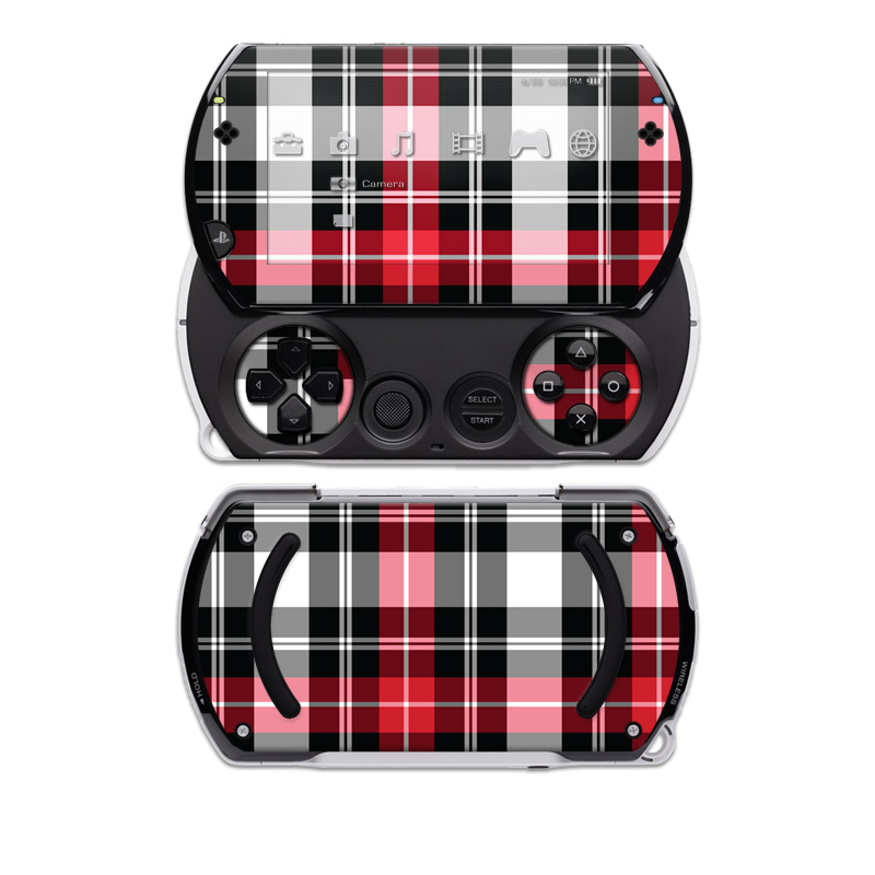 PSP go Skin design of Plaid, Tartan, Pattern, Red, Textile, Design, Line, Pink, Magenta, Square, with black, gray, pink, red, white colors