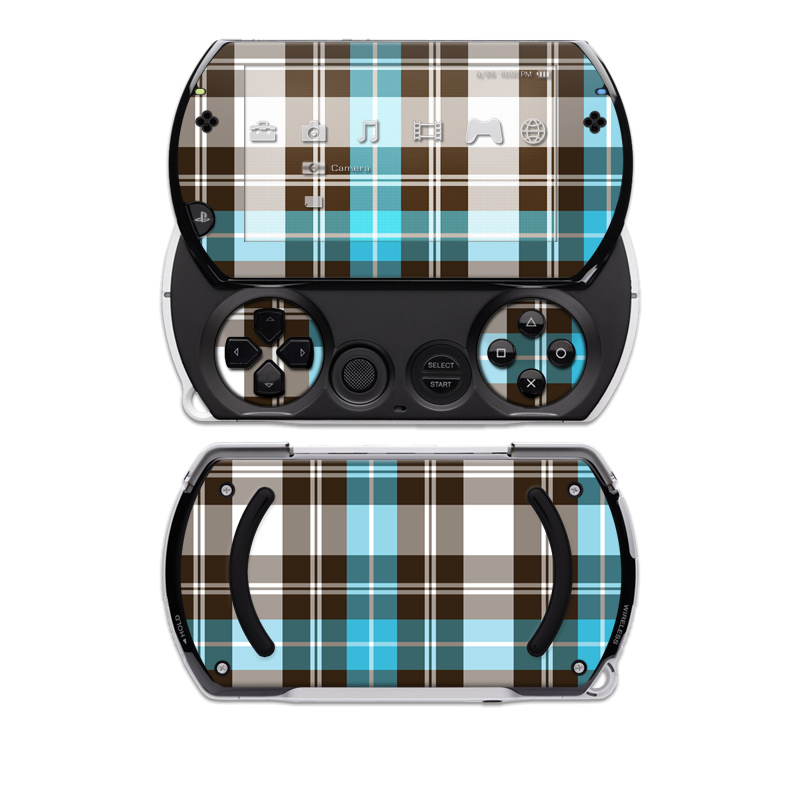 PSP go Skin design of Plaid, Pattern, Tartan, Turquoise, Textile, Design, Brown, Line, Tints and shades, with gray, black, blue, white colors