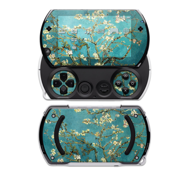 PSP go Skin design of Tree, Branch, Plant, Flower, Blossom, Spring, Woody plant, Perennial plant, with blue, black, gray, green colors