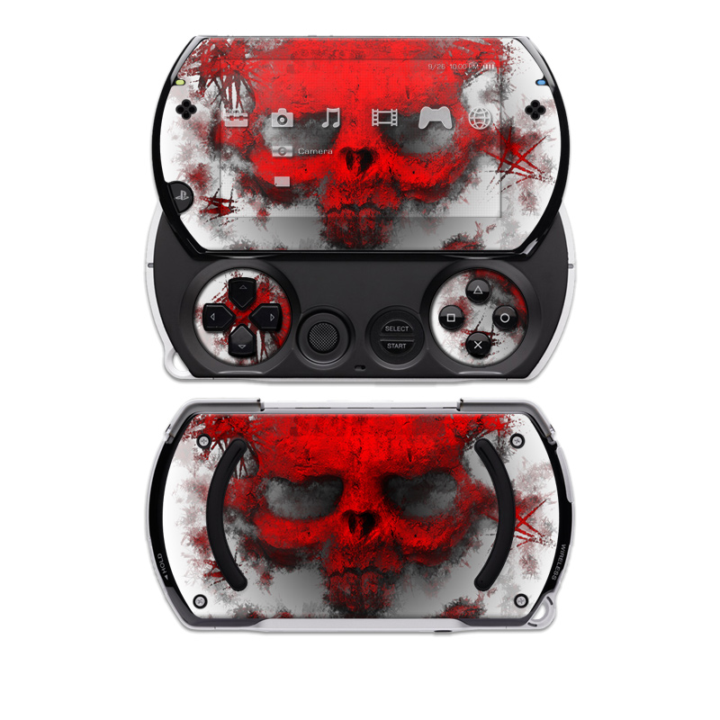 PSP go Skin design of Red, Graphic design, Skull, Illustration, Bone, Graphics, Art, Fictional character, with red, gray, black, white colors