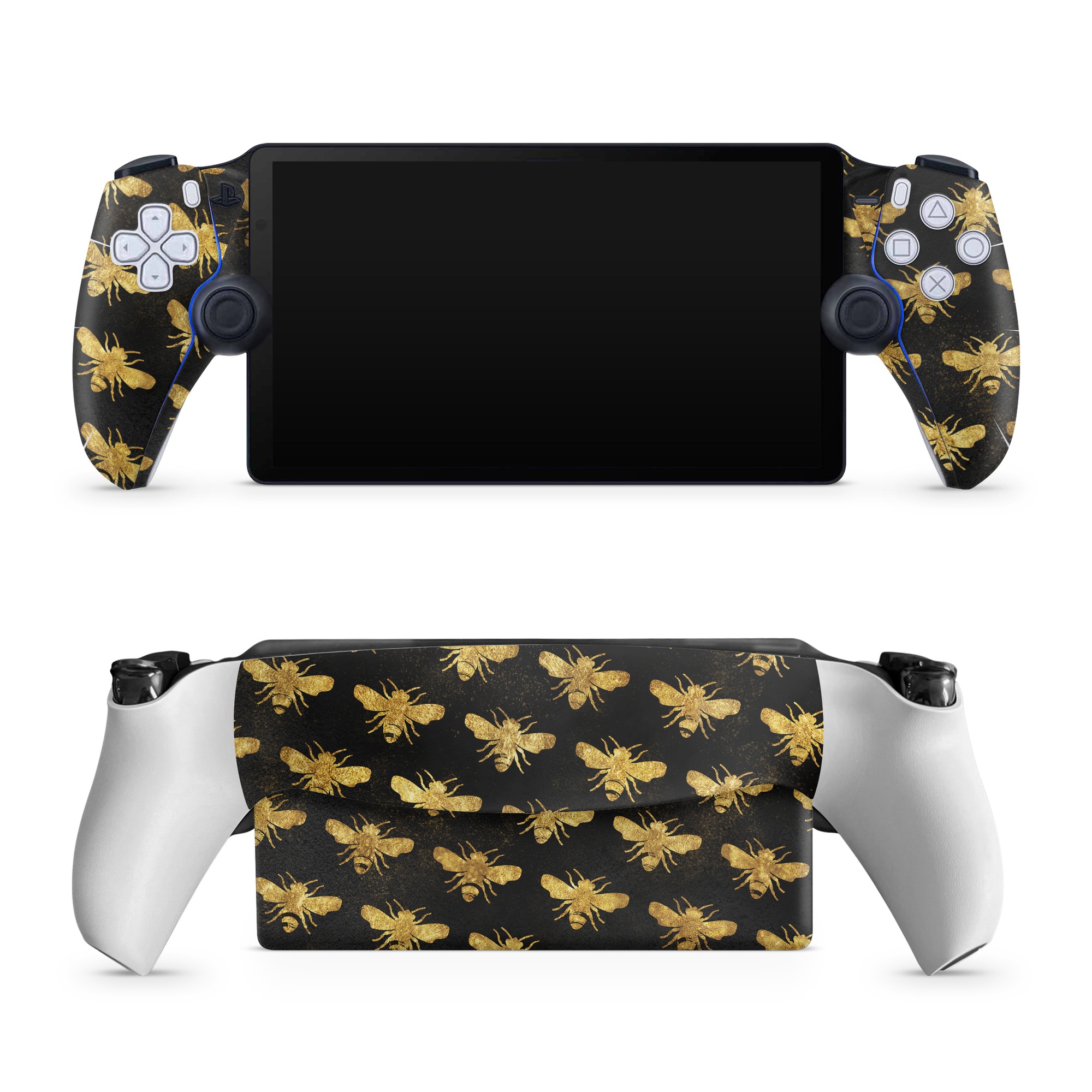 PlayStation Portal Skin design of Pattern, Yellow, Flower, Design, Plant, Wildflower, Textile, Metal, with black, yellow colors