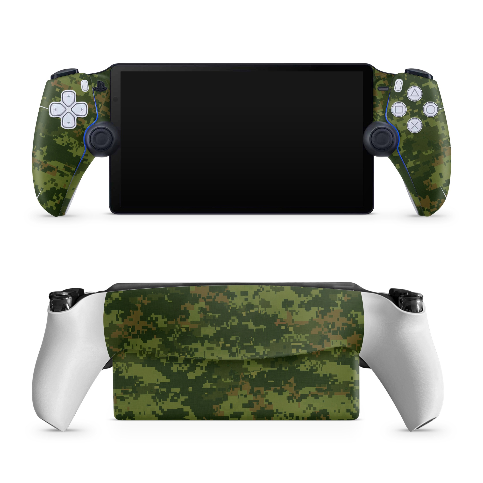 PlayStation Portal Skin design of Military camouflage, Green, Pattern, Uniform, Camouflage, Clothing, Design, Leaf, Plant, with green, brown colors