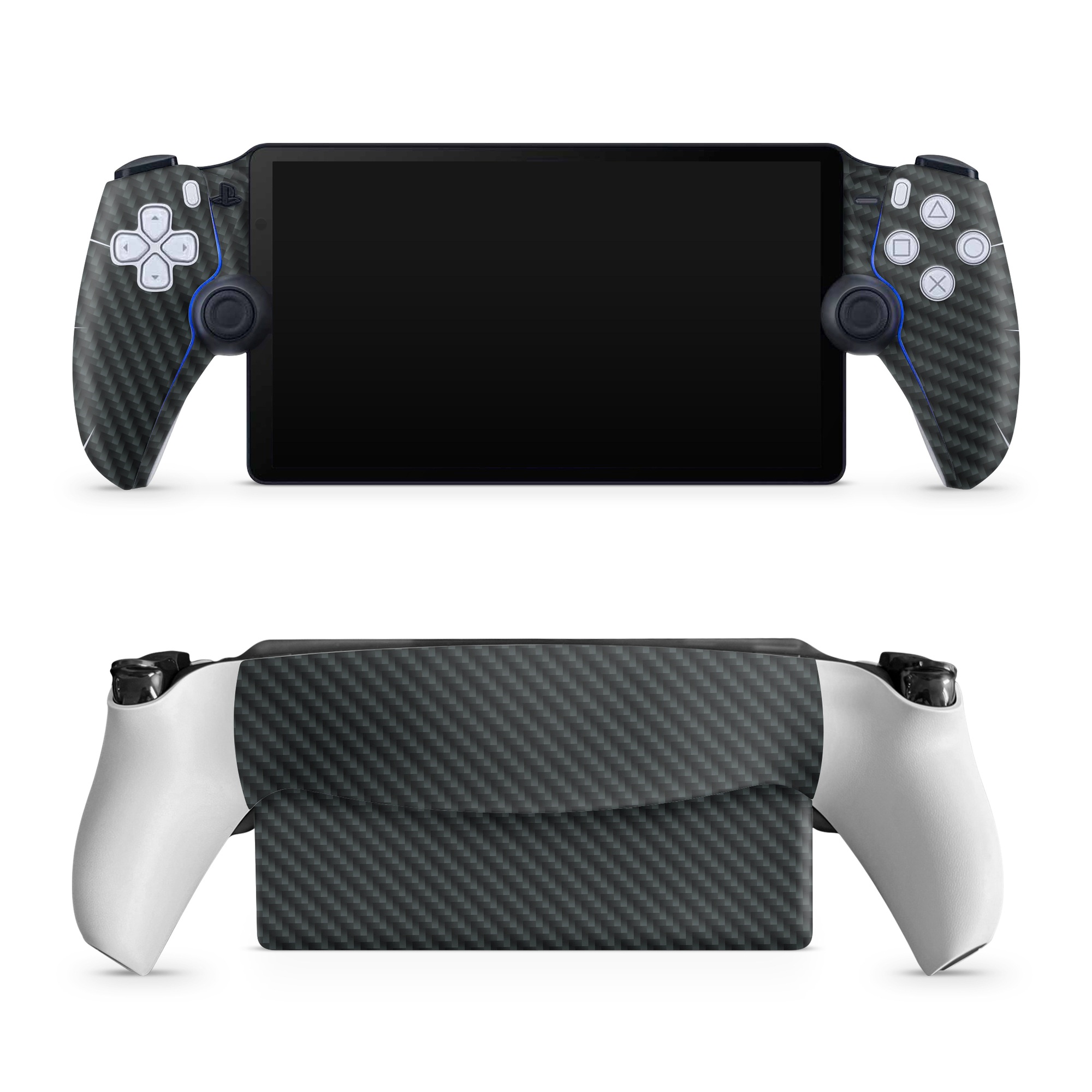 PlayStation Portal Skin design of Green, Black, Blue, Pattern, Turquoise, Carbon, Textile, Metal, Mesh, Woven fabric, with black colors