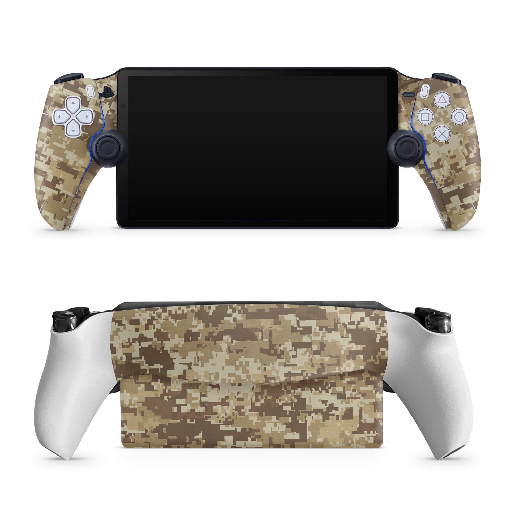 PlayStation Portal Skin design of Military camouflage, Brown, Pattern, Camouflage, Wall, Beige, Design, Textile, Uniform, Flooring, with brown colors