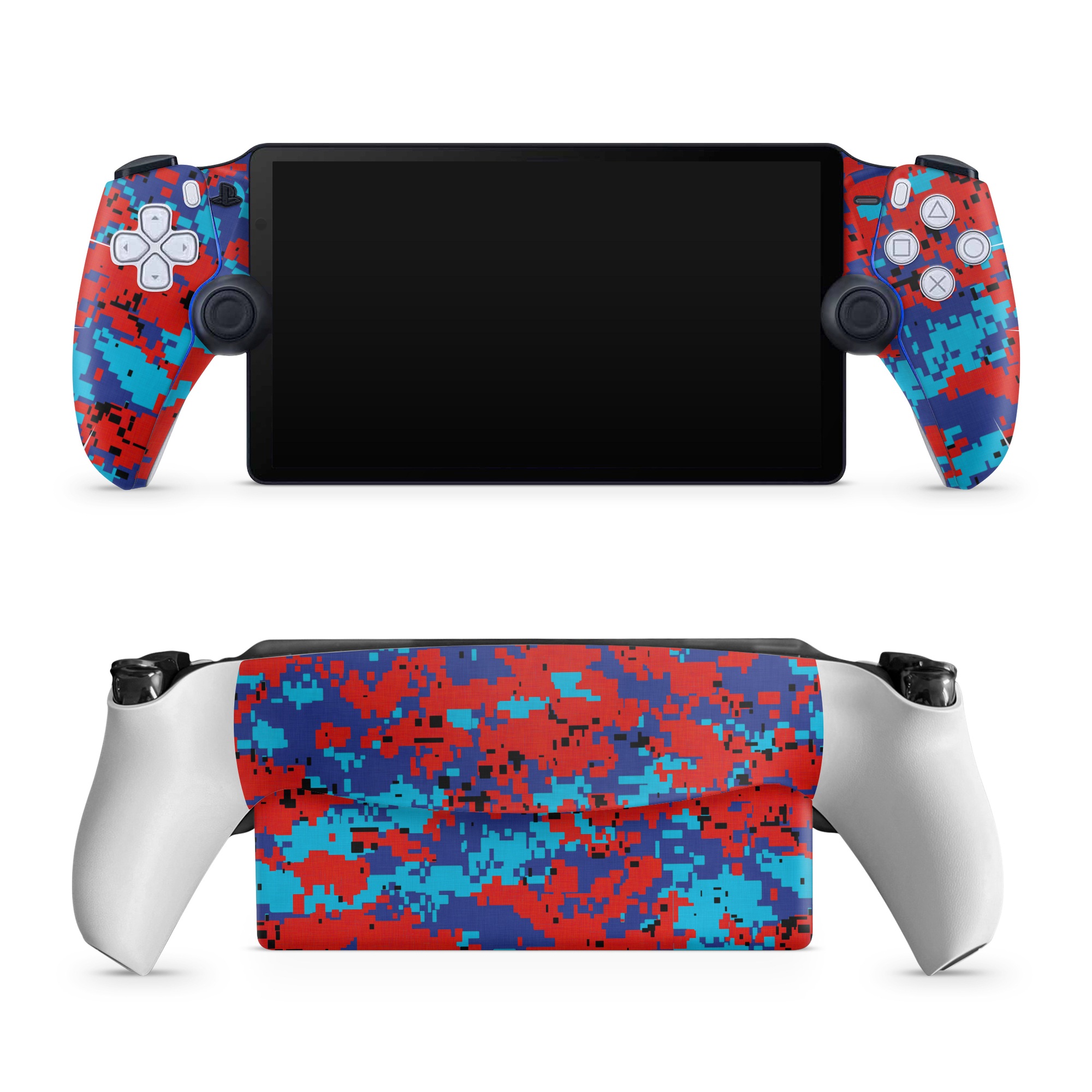 PlayStation Portal Skin design of Blue, Red, Pattern, Textile, Electric blue, with blue, red colors