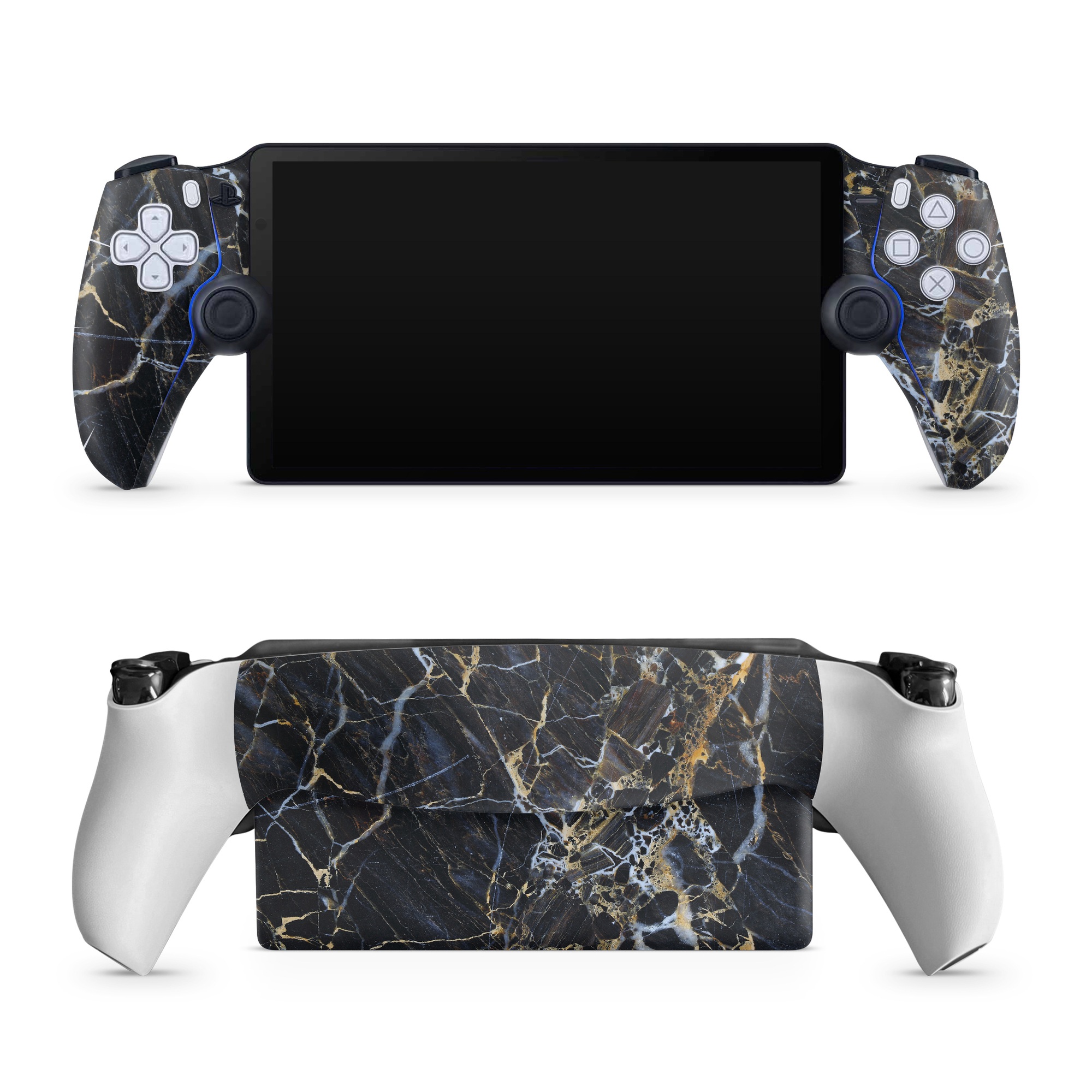 PlayStation Portal Skin design of Black, Yellow, Rock, Brown, Marble, Water, Close-up, Granite, Pattern, Geology, with black, white, orange, gray, yellow colors