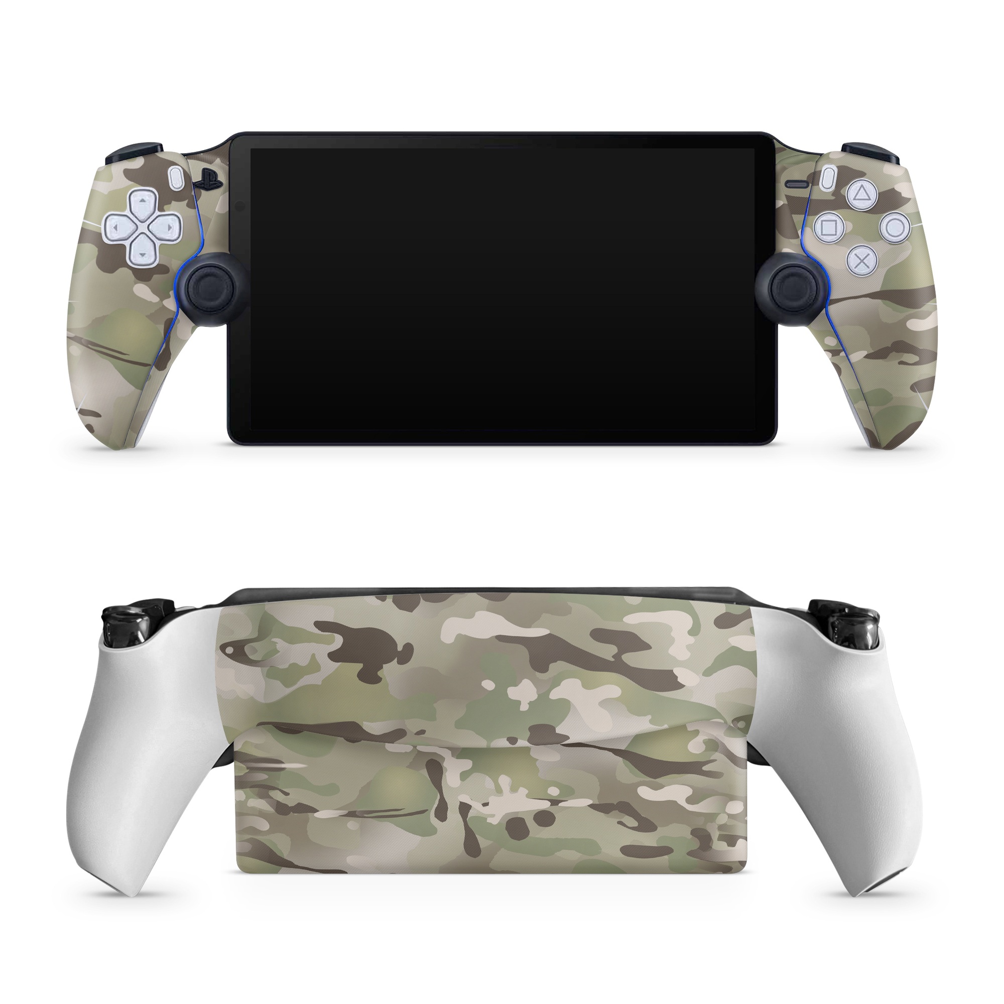 PlayStation Portal Skin design of Military camouflage, Camouflage, Pattern, Clothing, Uniform, Design, Military uniform, Bed sheet, with gray, green, black, red colors
