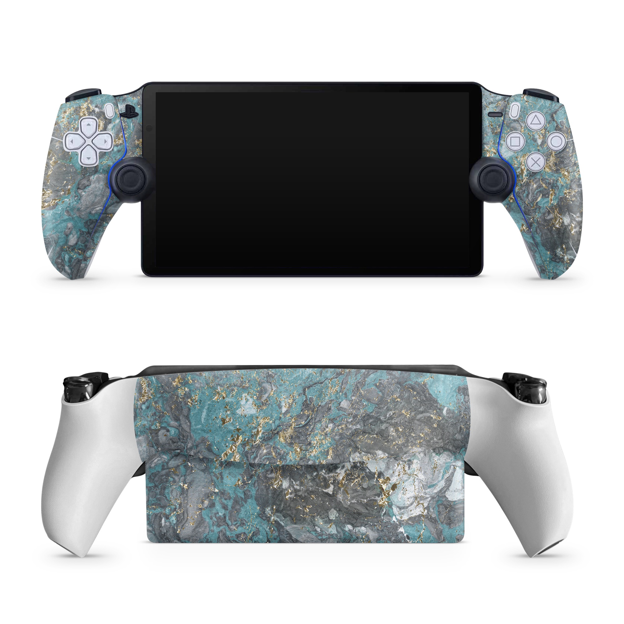 PlayStation Portal Skin design of Blue, Turquoise, Green, Aqua, Teal, Geology, Rock, Painting, Pattern, with black, white, gray, green, blue colors