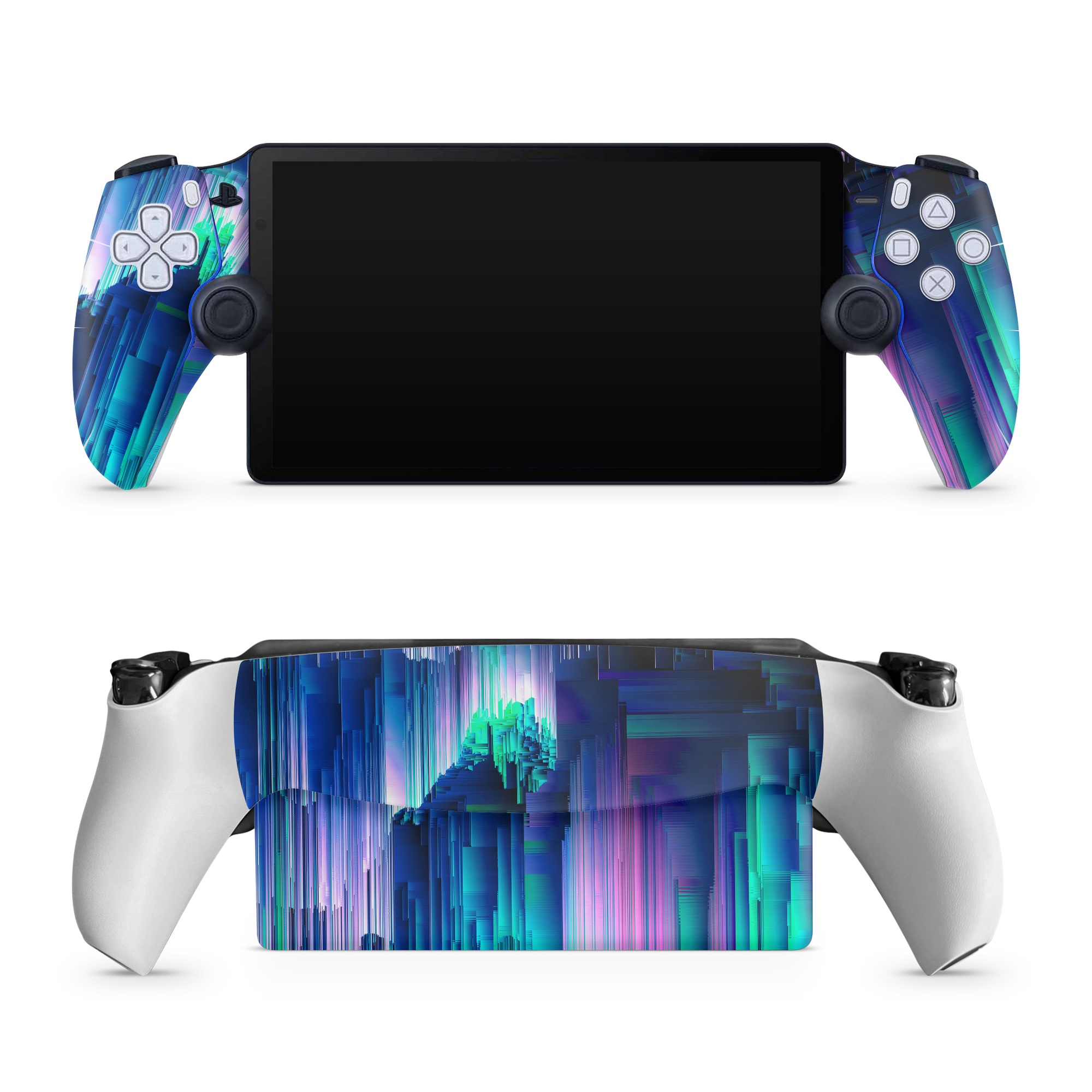 PlayStation Portal Skin design of Blue, Green, Light, Colorfulness, with blue, purple, pink, white colors
