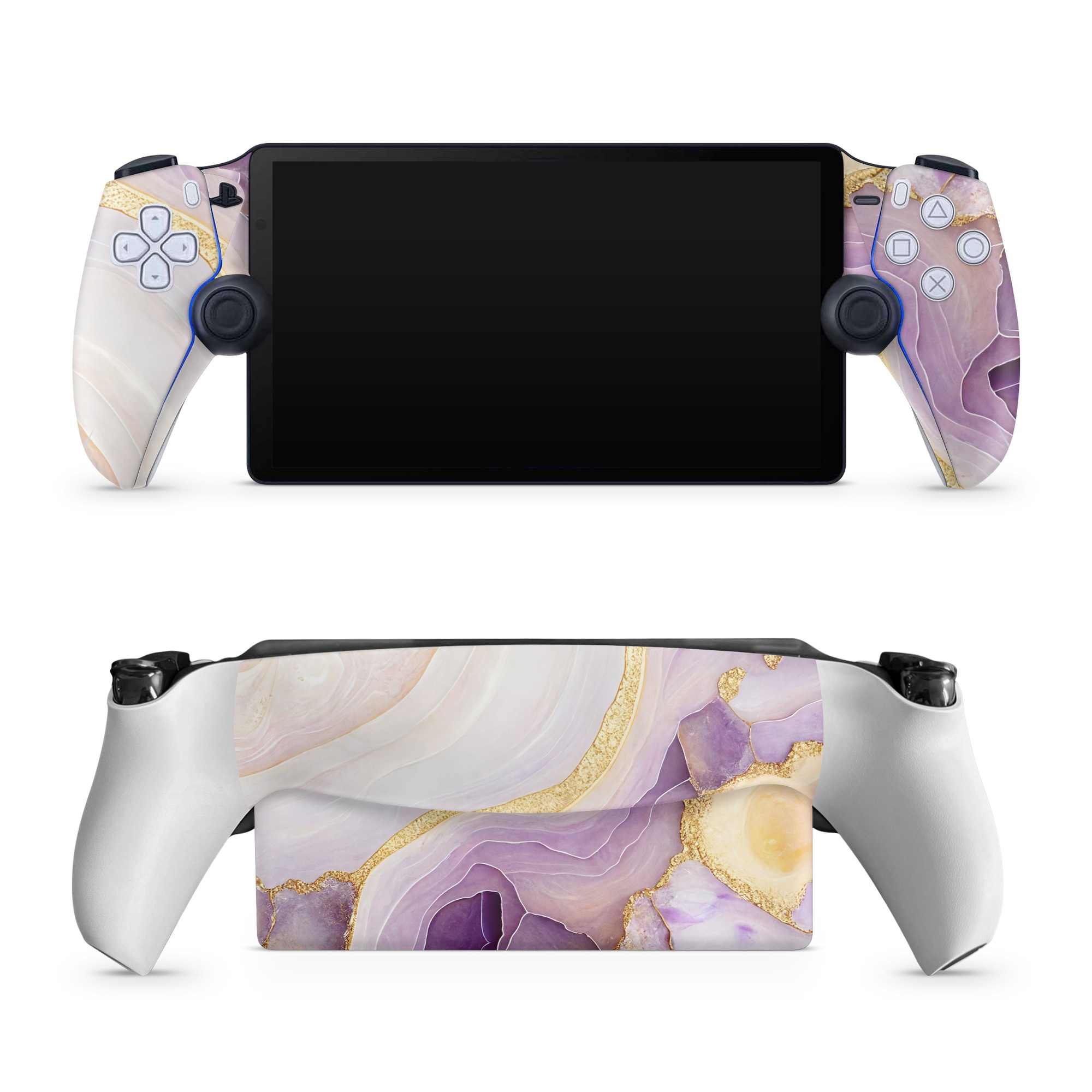 PlayStation Portal Skin design of Purple, Dishware, Violet, Art, Pattern, Serveware, Painting, Metal, Circle, Ceiling, with purple, white, yellow, orange colors