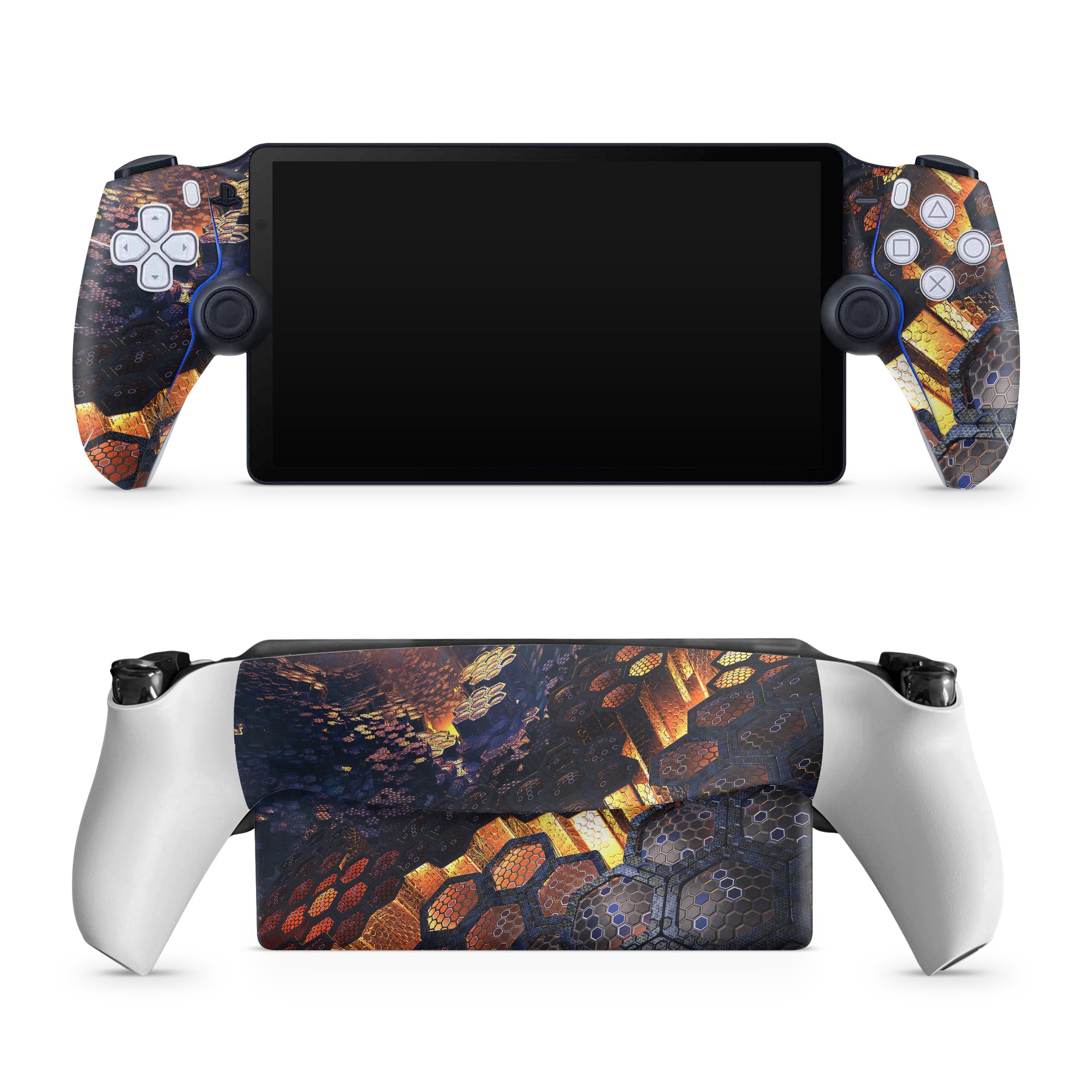 PlayStation Portal Skin design of Geological phenomenon, Sky, Water, Cobblestone, Rock, Reflection, Colorfulness, World, Art, with black, red, green colors