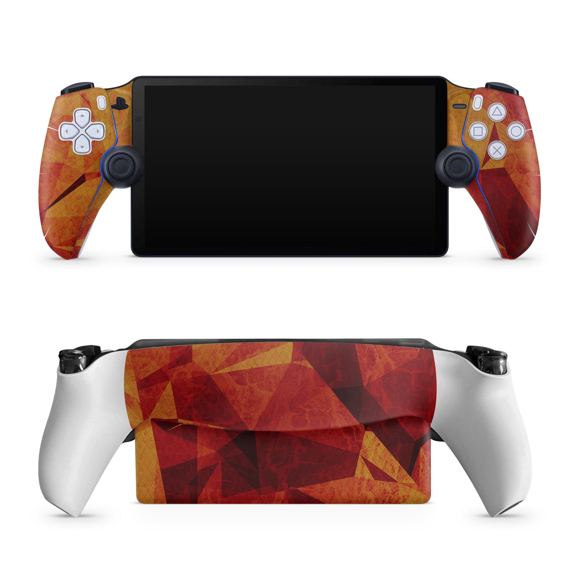 PlayStation Portal Skin design of Orange, Red, Yellow, Triangle, Pattern, Amber, Design, Art, Visual arts, Modern art, with black, orange, yellow colors
