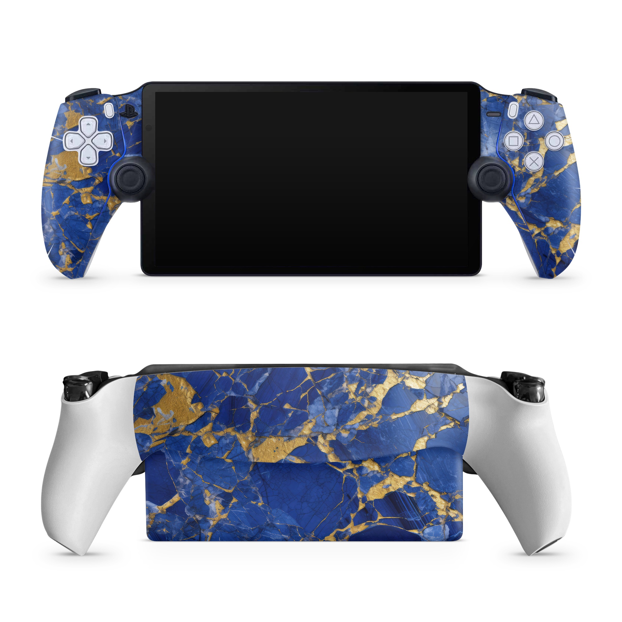 PlayStation Portal Skin design of Liquid, Blue, Azure, Fluid, Pattern, Electric blue, Tints and shades, Transparent material, Water, Symmetry, with blue, yellow, brown, orange colors