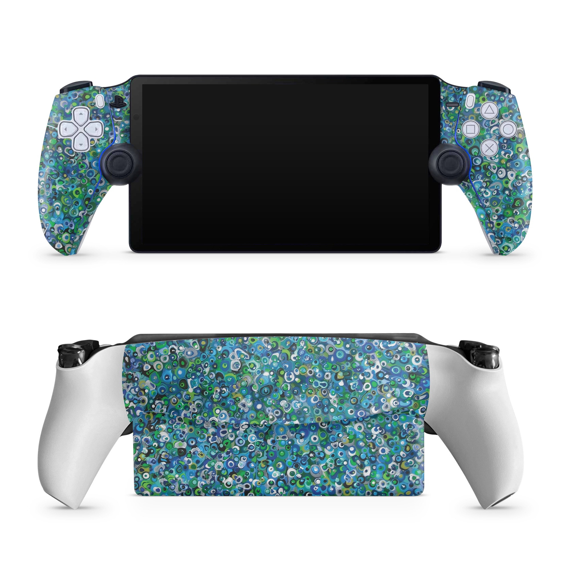 PlayStation Portal Skin design of Blue, Plant, Glitter, with blue, green, white colors