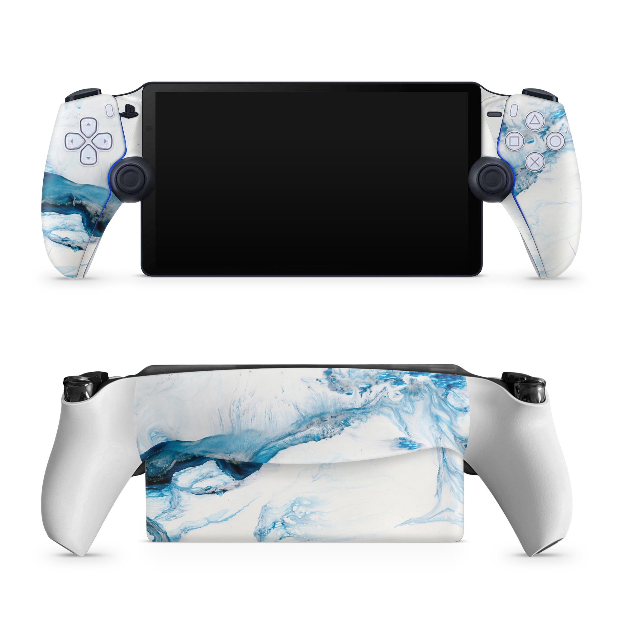 PlayStation Portal Skin design of Glacial landform, Blue, Water, Glacier, Sky, Arctic, Ice cap, Watercolor paint, Drawing, Art, with white, blue, black colors