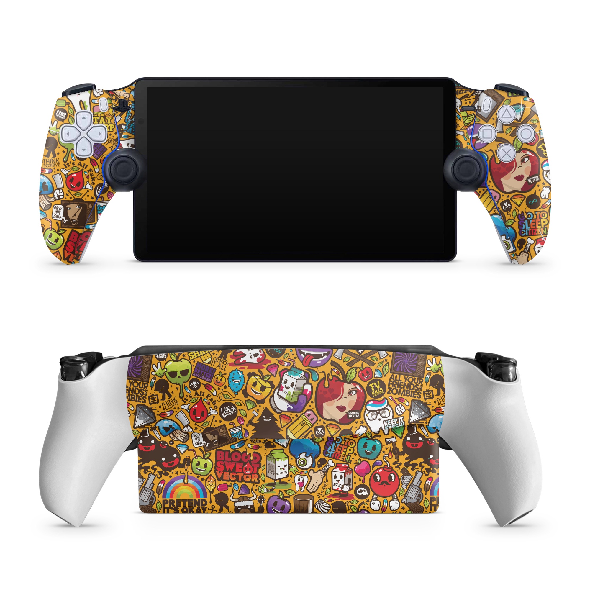 PlayStation Portal Skin design of Pattern, Psychedelic art, Visual arts, Art, Design, Illustration, Graphic design, Doodle, with black, green, red, gray, orange, blue colors