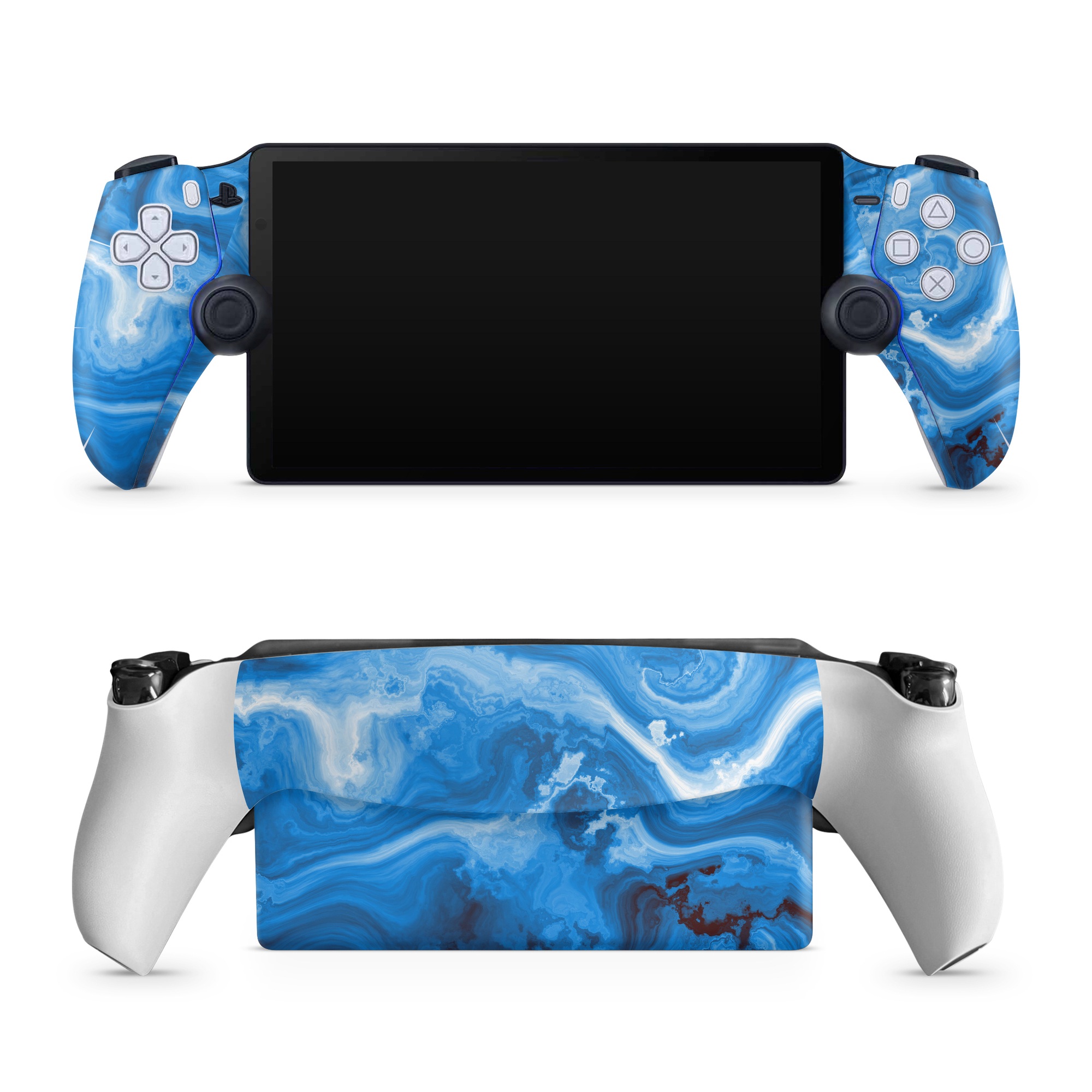 PlayStation Portal Skin design of Blue, Water, Aqua, Azure, Turquoise, Pattern, Liquid, Wave, Electric blue, Design, with blue, white, black colors
