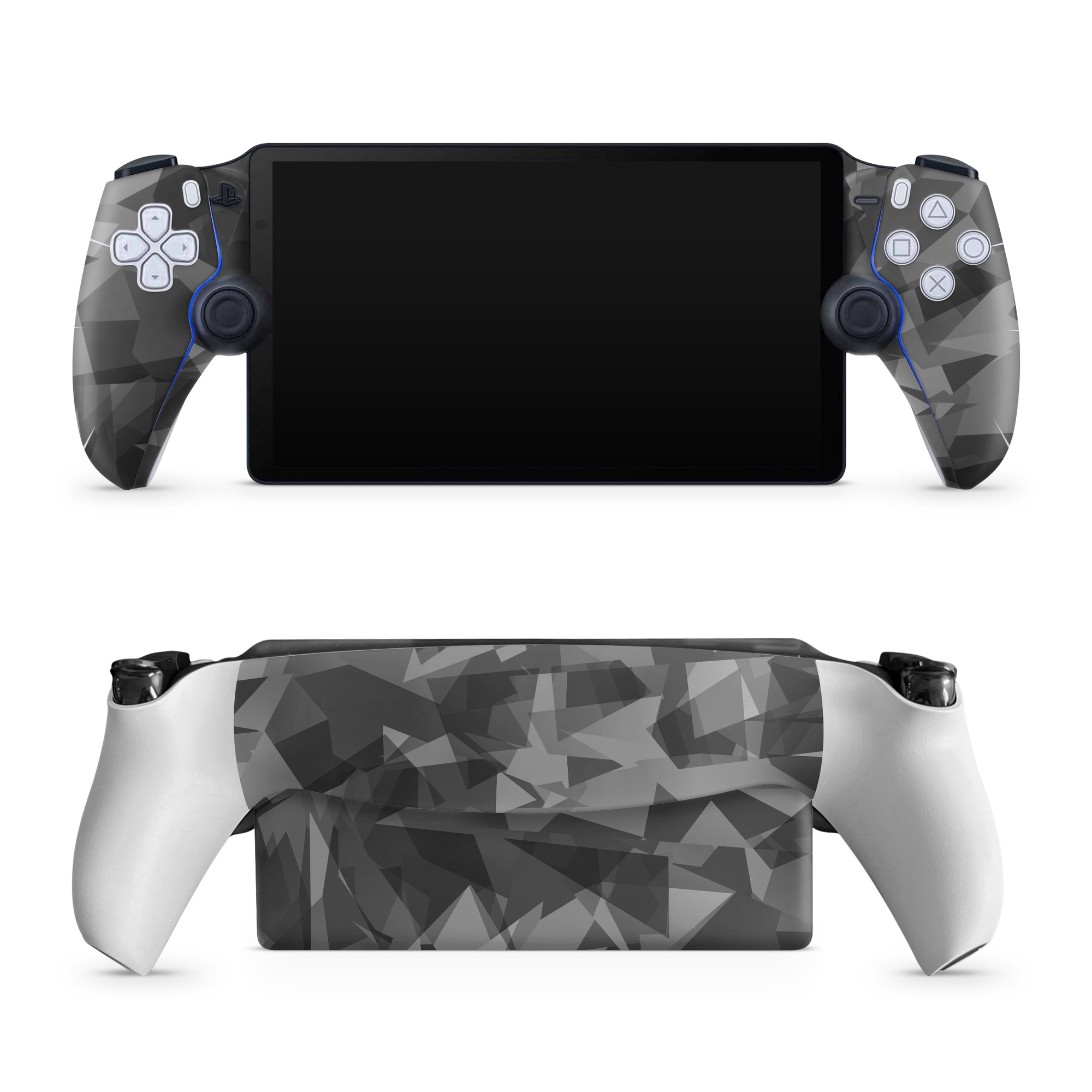 PlayStation Portal Skin design of Black, Pattern, Triangle, Black-and-white, Monochrome, Grey, Design, Line, Architecture, Monochrome photography, with black, gray colors