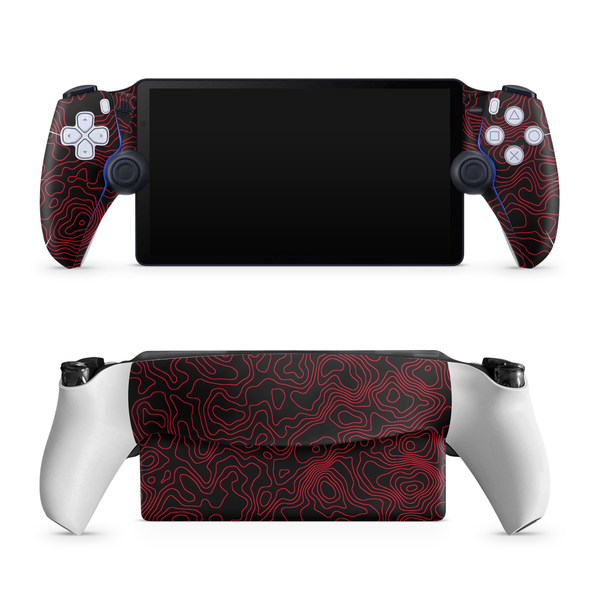 PlayStation Portal Skin design of Pink, Art, Motif, Magenta, Font, Pattern, Symmetry, Rectangle, Circle, Electric blue, with black, red colors