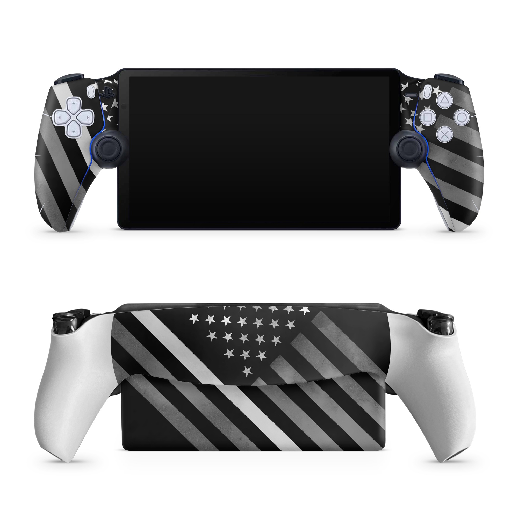 PlayStation Portal Skin design of Black, Black-and-white, Pattern, Monochrome Photography, Line, Flag Of The United States, Monochrome, Flag, Design, Font, Photography, Style, Parallel, with black, white, gray colors