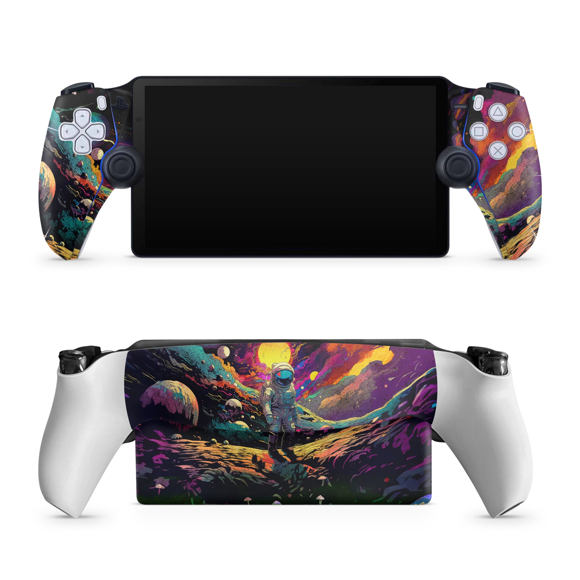 PlayStation Portal Skin design of Light, Nature, Purple, Umbrella, Plant, Art, Terrestrial plant, Natural landscape, Astronomical object, Space, with black, white, purple, red, gray, orange, yellow, blue, green, brown colors