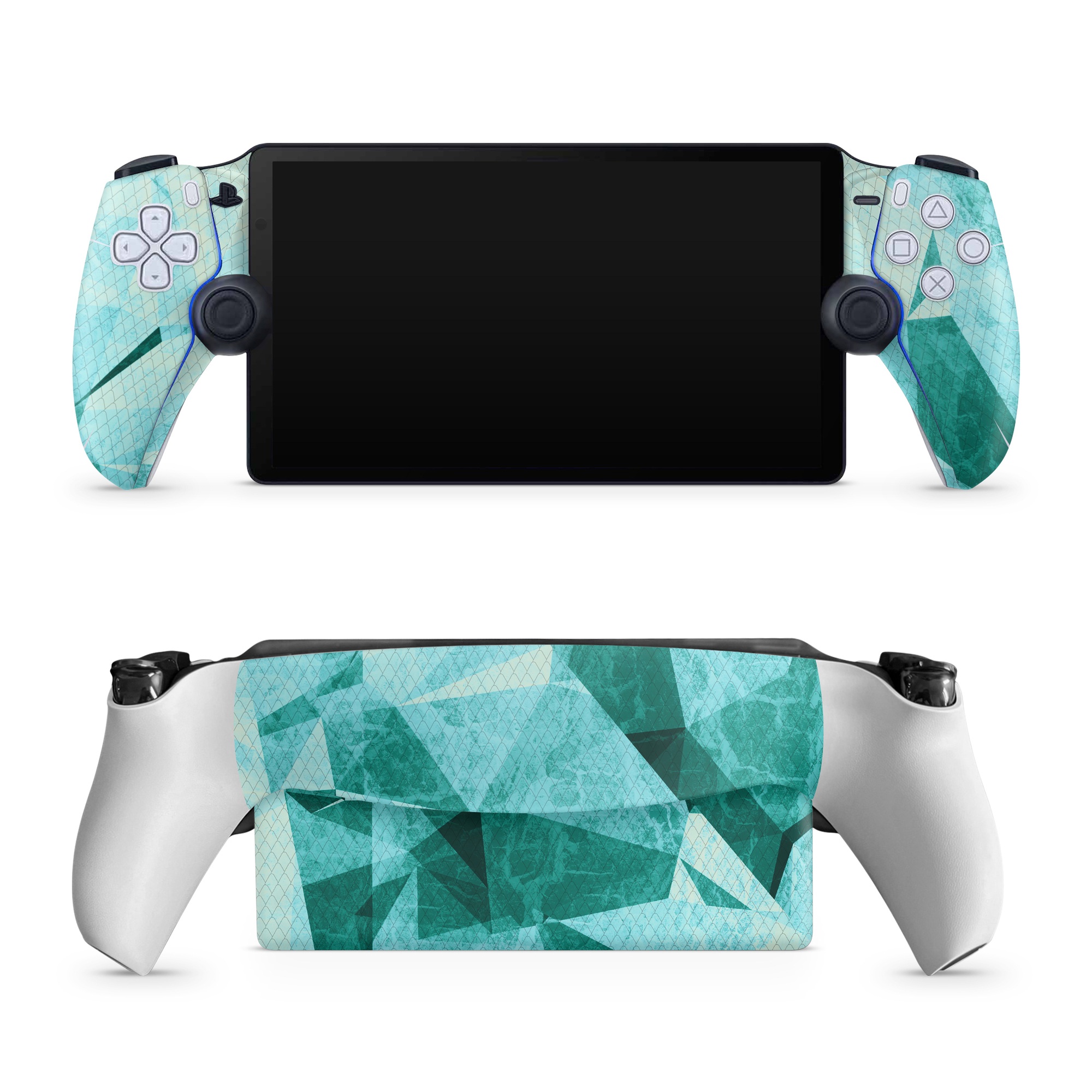 PlayStation Portal Skin design of Aqua, Blue, Pattern, Turquoise, Illustration, Teal, Design, Line, Graphic design, with blue colors