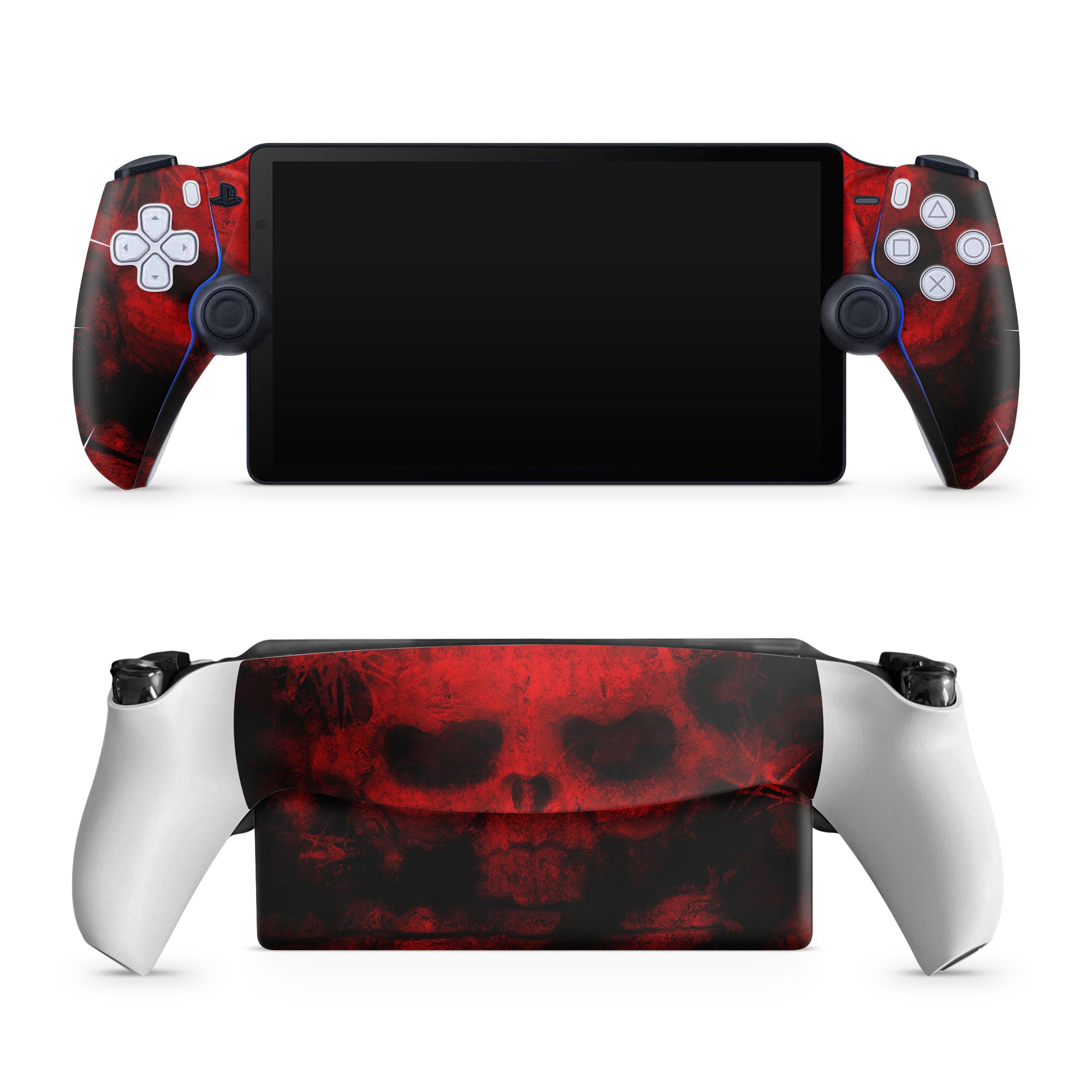 PlayStation Portal Skin design of Red, Skull, Bone, Darkness, Mouth, Graphics, Pattern, Fiction, Art, Fractal art, with black, red colors